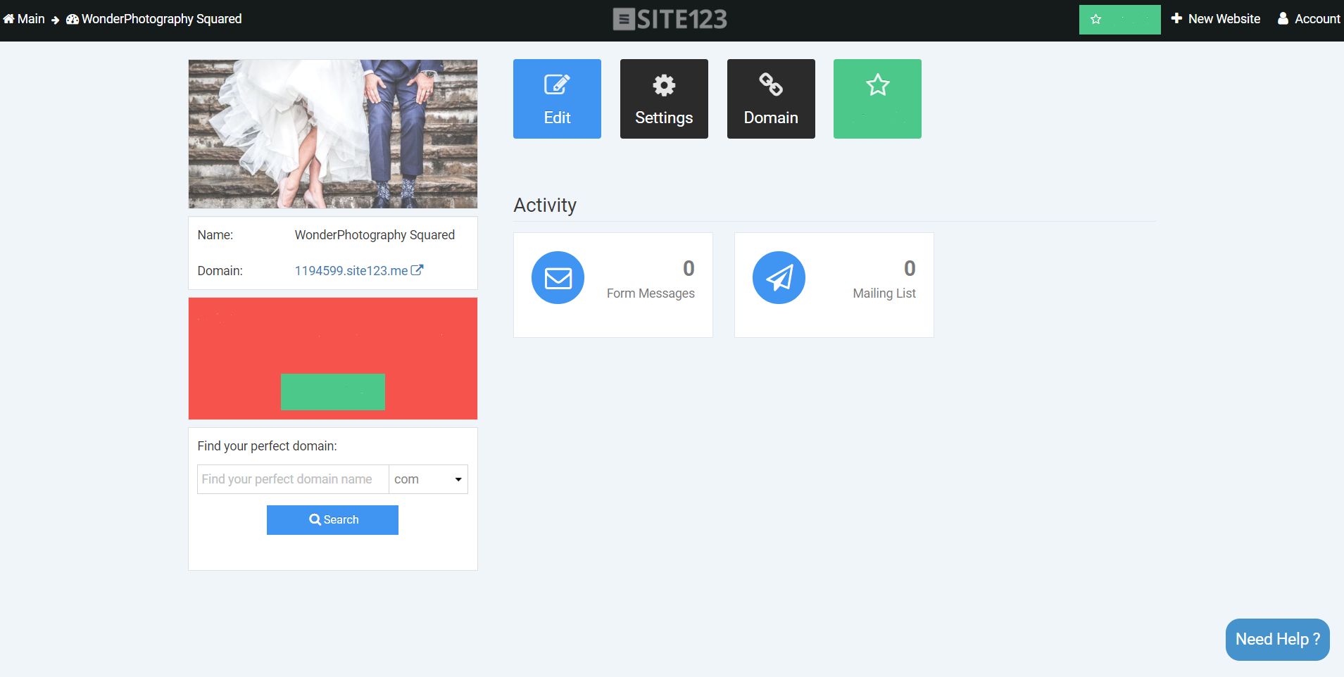 SITE123 Dashboard
